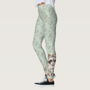 Legging Vintage Cottagecore Raccoon Pastel