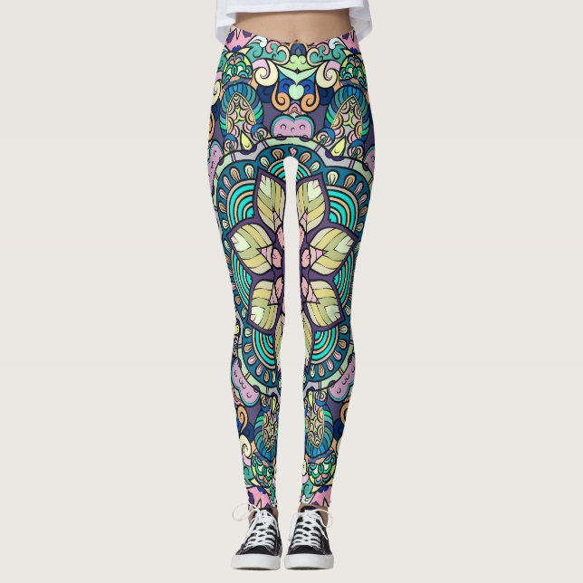 Legging Vintage Damask: Padrão Elegante Sem Olho (Frente)