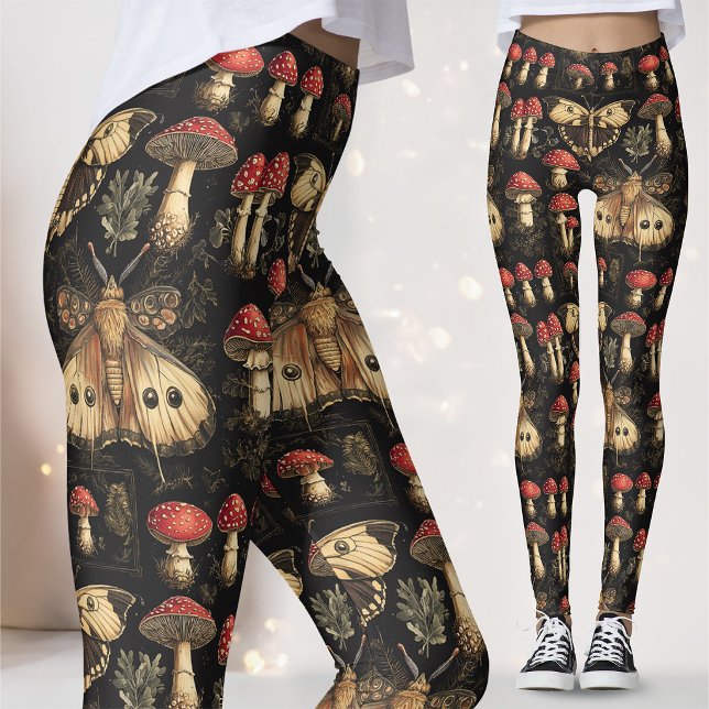 Legging Vintage Dark Academia Moth Mushroom Pattern Gothic (Criador carregado)