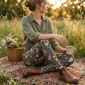 Legging Vintage Dark Floral Wildflower