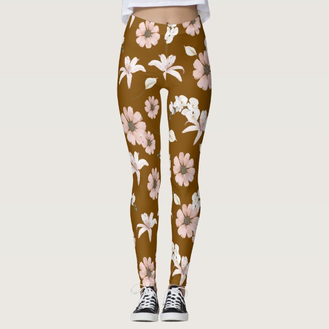 legging vintage de peônia floral (Frente)