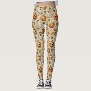 Legging Vintage Fantasmas e Pumpkins Padrão de Halloween