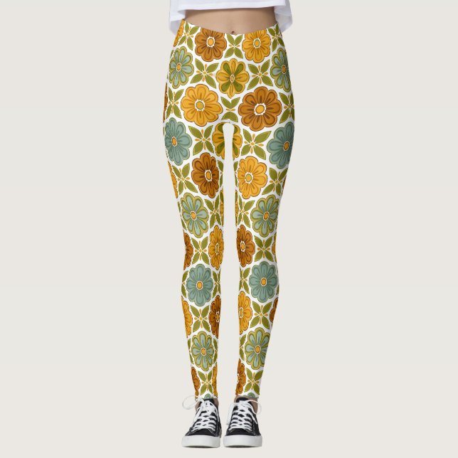 Legging Vintage Floral Pattern | 70's Sage & Ochre (Frente)