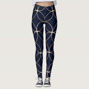 Legging Vintage Geométrico: Abstrato Azul Dourado