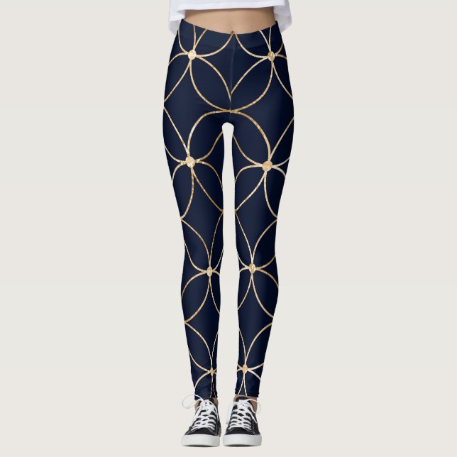 Legging Vintage Geométrico: Abstrato Azul Dourado (Frente)