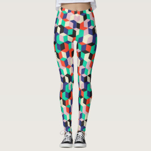 Legging Vintage geométrico, padrão em forma de diamante.