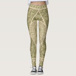 Legging Vintage Green Art Nouveau Padrão Floral