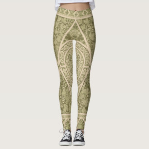 Legging Vintage Green Art Nouveau Padrão Floral