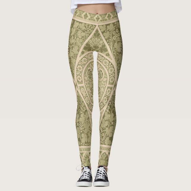Legging Vintage Green Art Nouveau Padrão Floral (Frente)
