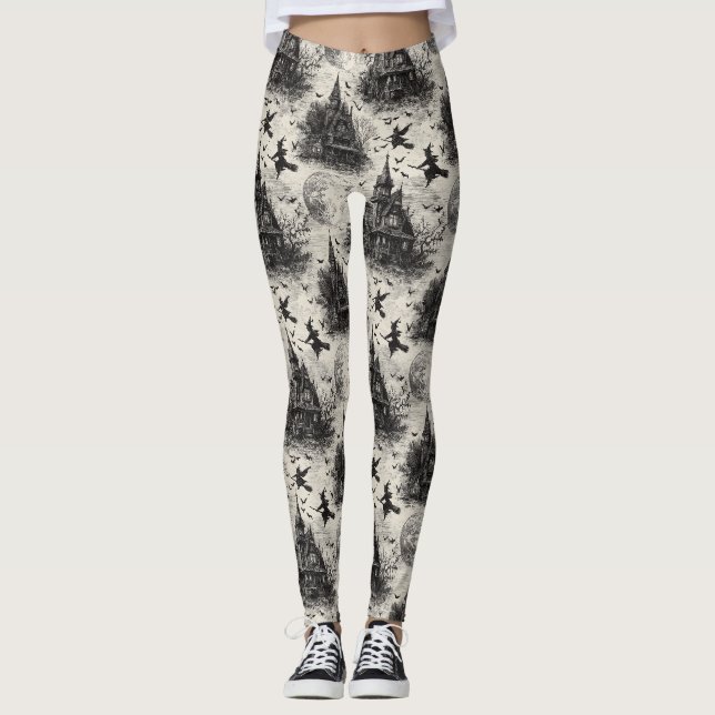 Legging Vintage Haunted House and Witch Toile Standard (Frente)