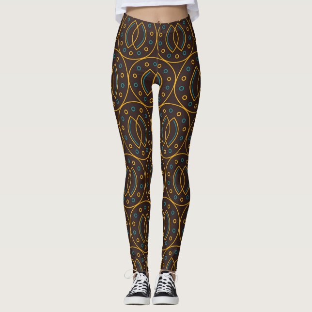 Legging Vintage Indonésio batik, fundo castanho. (Frente)