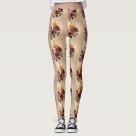 Legging Vintage Inspired Red And Yellow Roses