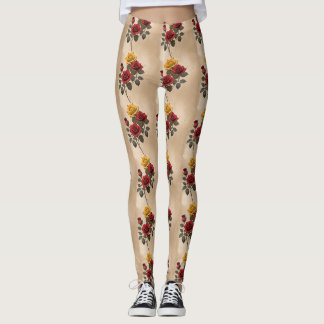 Legging Vintage Inspired Red And Yellow Roses
