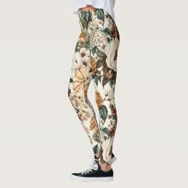 Legging Vintage Ivory Flowers, Padrão de Rosas Multicolore
