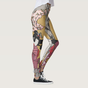 Legging Vintage japonesa e cereja floresce