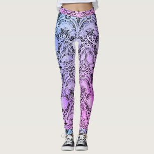Legging Vintage Lace em roxo e rosa com dicas de azul