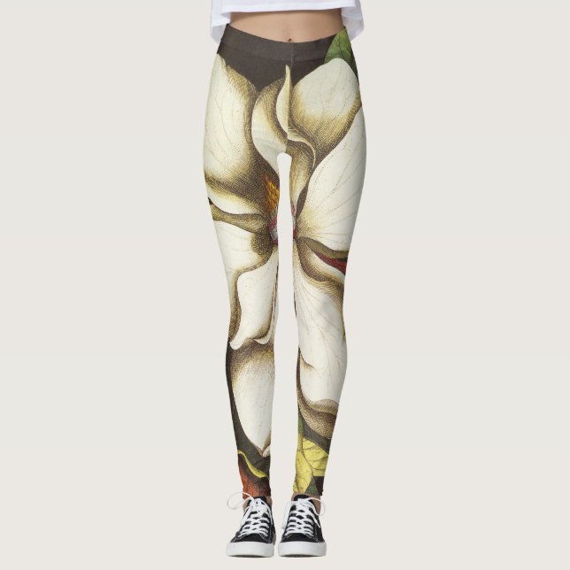 Legging Vintage Magnolia Flowers Planta Com Sementes (Frente)