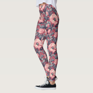Legging Vintage Pink Poppies Floral