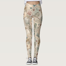 Legging Vintage Postage Stamps