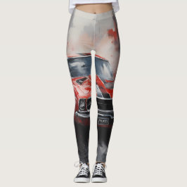 Legging Vintage Red Muscle Car com faixa prateada