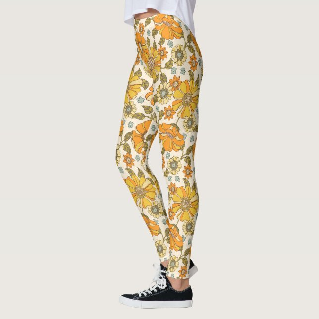 Legging Vintage Retro Orange Floral Patterno (Esquerda)