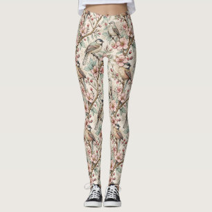 Legging Vintage Sakura Cherry Blossom & Bird Aestética 2