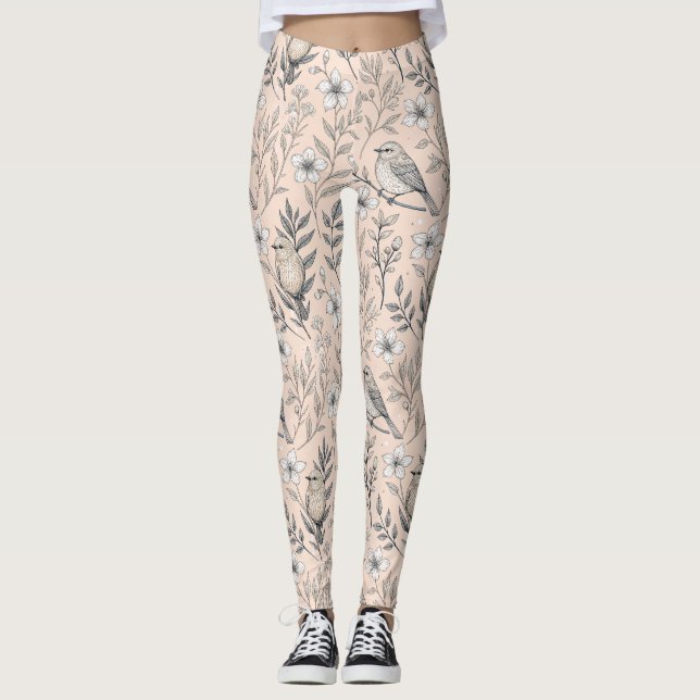 Legging Vintage Sakura Cherry Blossom & Bird Aestética 3 (Frente)