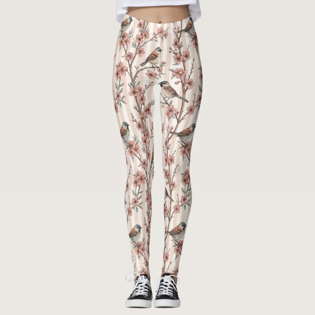 Legging Vintage Sakura Cherry Blossom & Bird Aestética 6 (Frente)