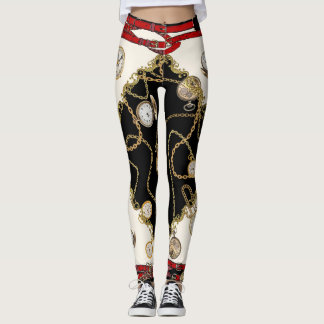 Legging Vintage Scarf: Padrão de Relógio em Cadeia