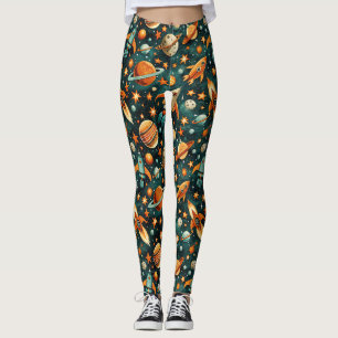 Legging Vintage Spacecraft Rocket ships Pattern - Cosmos(3