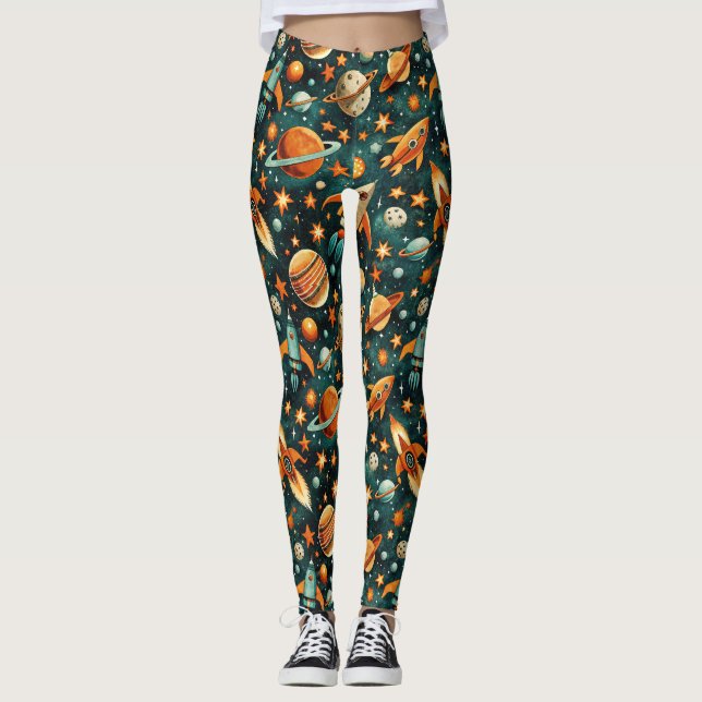 Legging Vintage Spacecraft Rocket ships Pattern - Cosmos(3 (Frente)