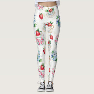 Legging Vintage Strawberry Teacup Padrão Floral