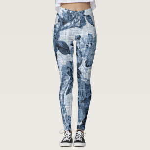 Legging Vintage Toile floral 4 do preto azul & do branco