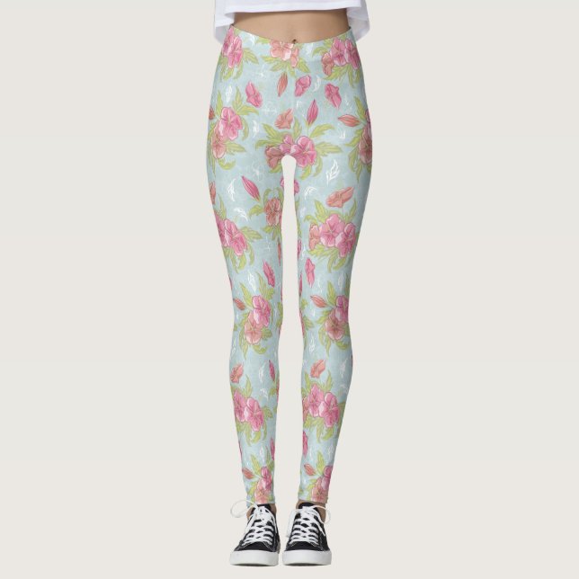 Legging Vintage Vectror Floral Hibiscus Patterno (Frente)