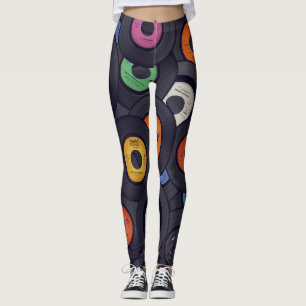 Legging Vintage Vinyl Records Music Background