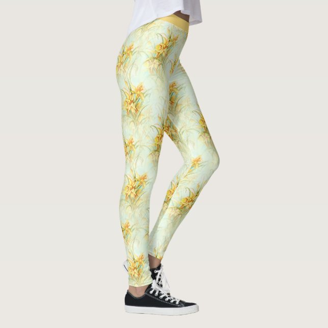 Legging Vintage Yellow Daffodil Flor Yoga (Direita)