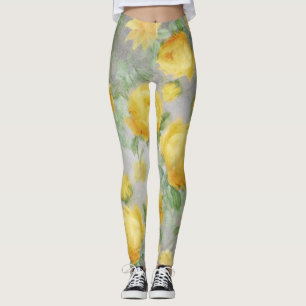Legging Vintage Yellow e Cinza Watercolor Floral