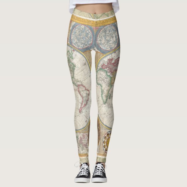 Legging Vintagem antiga do Mapa Mundial de Viagem (Frente)