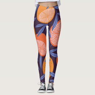 Legging Vintagem De Toranja, Padrão De Fruta Tropical.