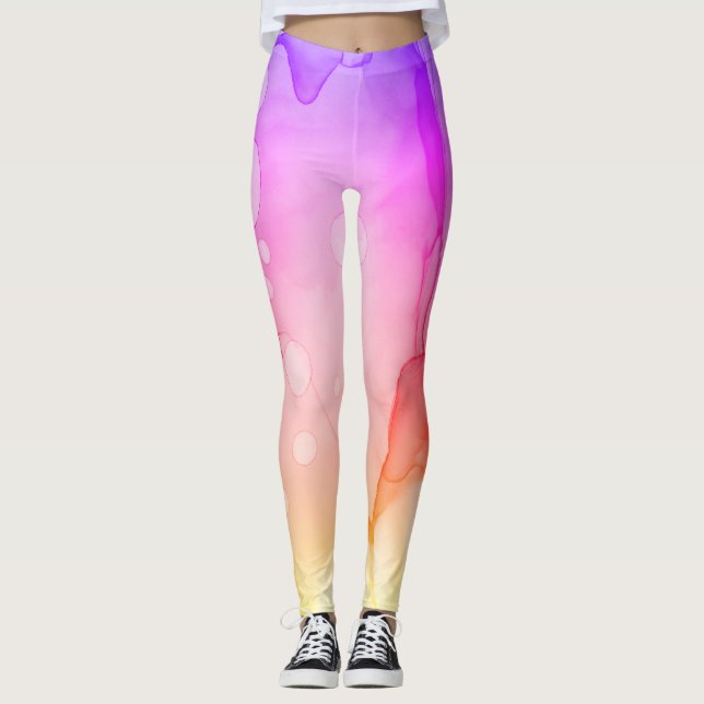 Legging Violeta abstrata Ombre do rosa da aguarela do *~* (Frente)
