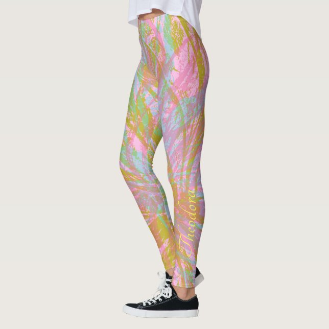 Legging Violeta Rosa-Rosa abstrato Dourada (Esquerda)