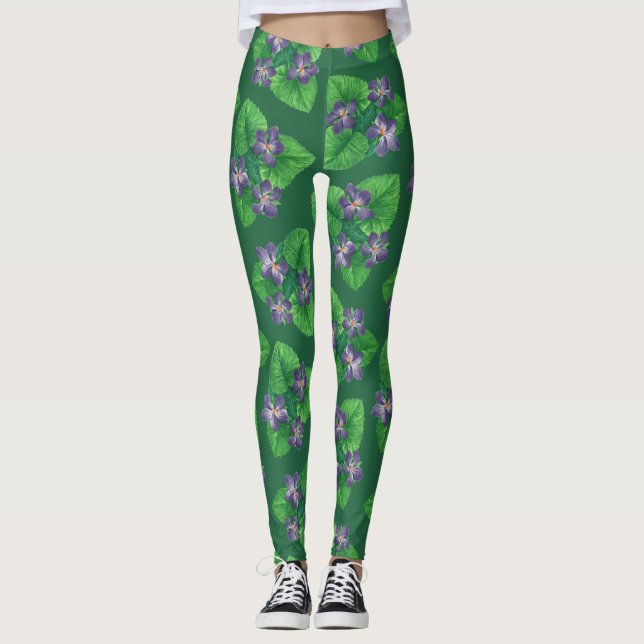 Legging Violetas no verde esmeralda (Frente)