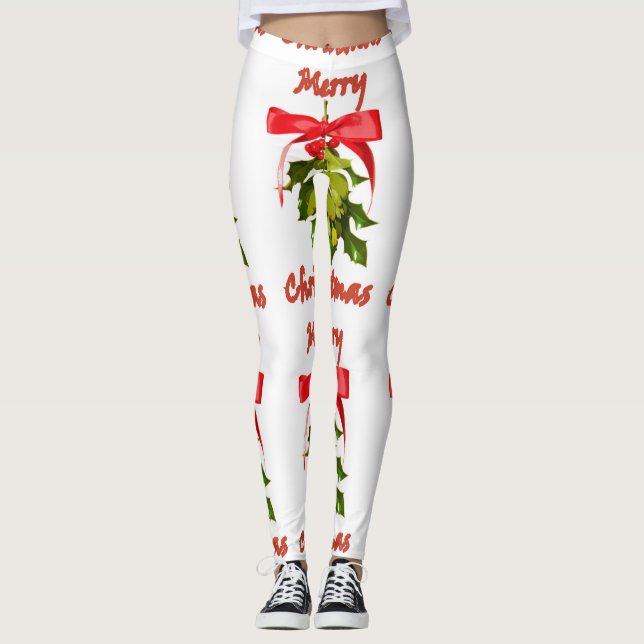 Legging visco ribboned vermelho do Feliz Natal (Frente)