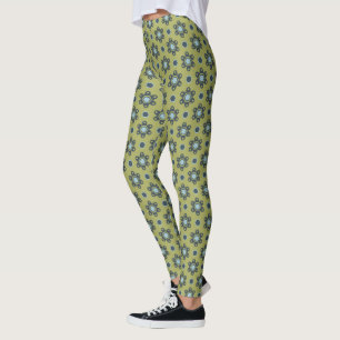 Legging Visitas Azuis e Pretas Retrotraídas no Padrão Flor