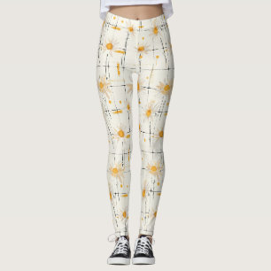 Legging Visitas brancas e amarelas - Fundo da Xadrez russa