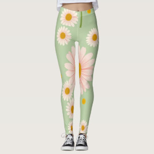 Legging Visitas cor-de-rosa sobre fundo verde claro