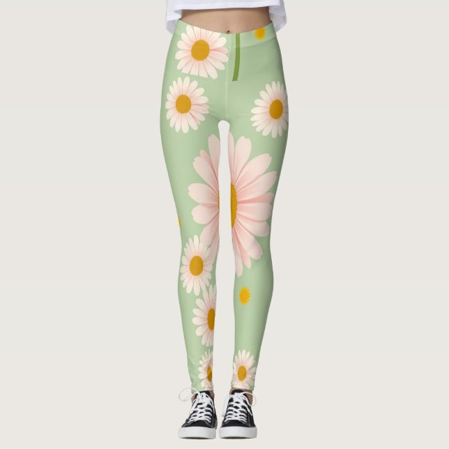 Legging Visitas cor-de-rosa sobre fundo verde claro (Frente)