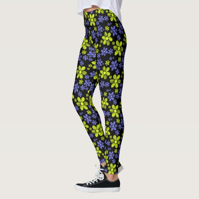 Legging Visitas roxas e amarelas com fundo preto (Esquerda)