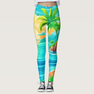 Legging Vista de Linha Costeira Sunset do Paraíso Tropical