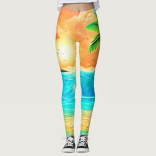 Legging Vista de Praia de Paraíso Sunset Tropical